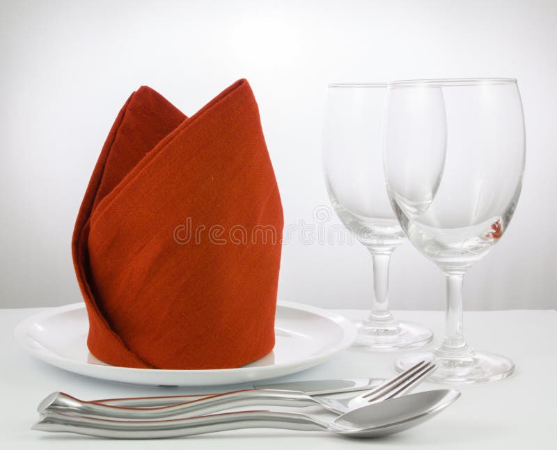 Fork and Knife on Red Napkin and Wine Glasses Stock Photo Image of