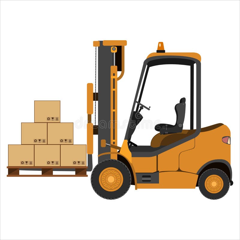 Forklift Unloads or Loads White Blank Semitrailer Stock Illustration