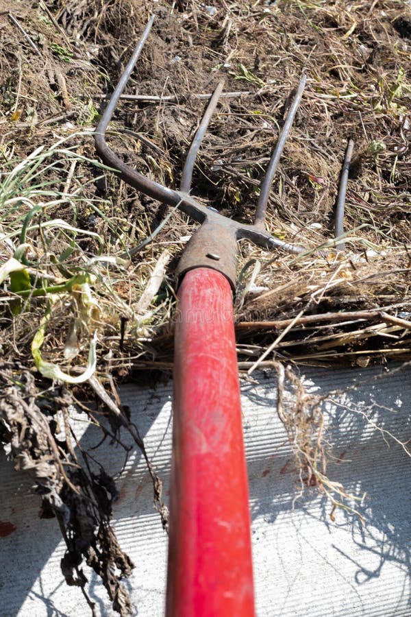 Fork with Red Handle for Composting, Recycling Lawn and Garden Waste