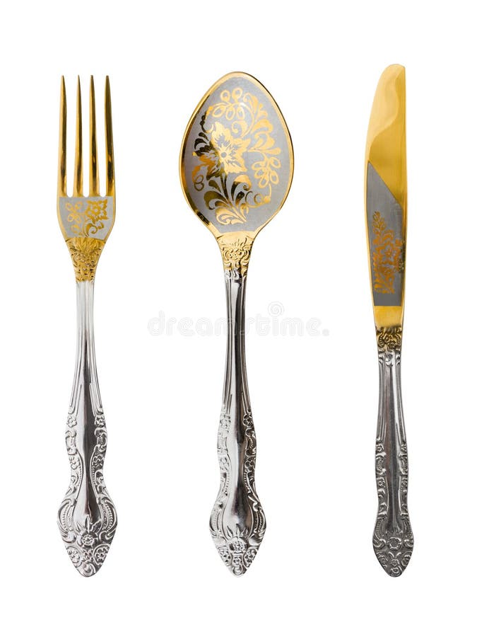 Fork, spoon and knife stock photos