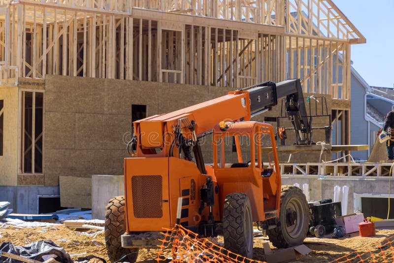 Forklift on a Construction Site, Preparing To Moving Building Material