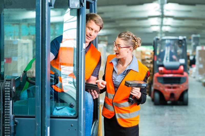Forklift Driver and Supervisor at Warehouse Stock Image Image of