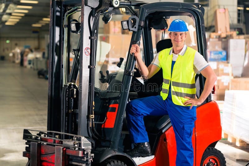Forklift Driver Standing in Manufacturing Plant Stock Image Image of