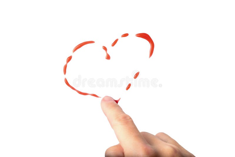 Forma cardíaca sobre blanco El dedo de la mano dibuja el símbolo cardíaco de líquido rojo, jugo, sangre concepto cardiológico, co imagen de archivo libre de regalías Forma cardíaca sobre blanco El dedo de la mano dibuja el símbolo cardíaco de líquido rojo, jugo, sangre concepto cardiológico, co imagen de archivo libre de regalías