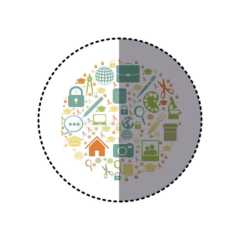 forma circular colorida da etiqueta com elementos acadêmicos ilustração royalty free forma circular colorida da etiqueta com elementos acadêmicos ilustração royalty free