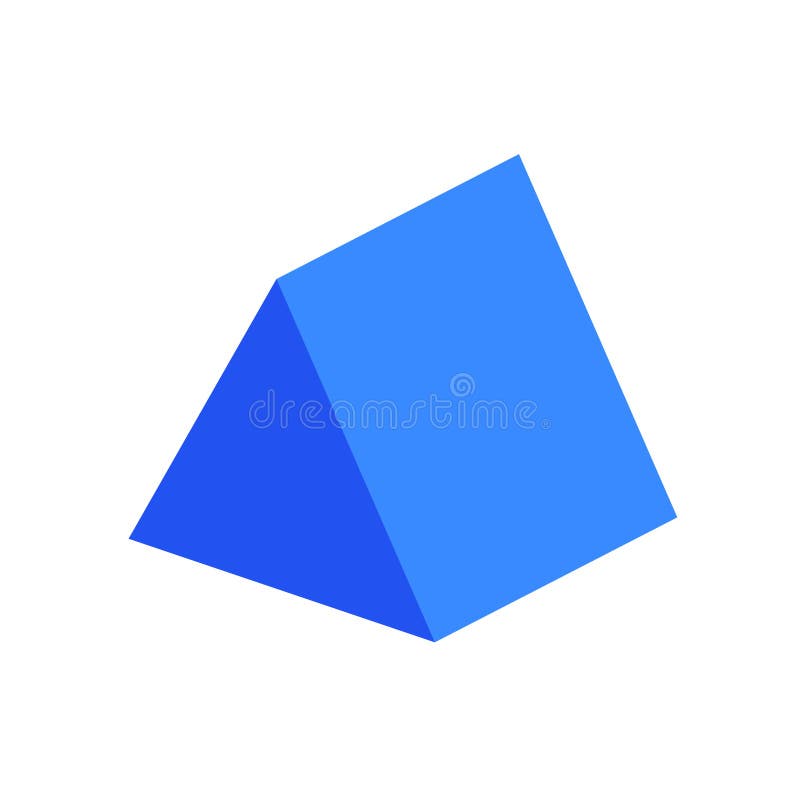 Forma 3d simples básica azul de prisma triangular isolada no fundo branco, ícone geométrico de prisma triangular, símbolo da