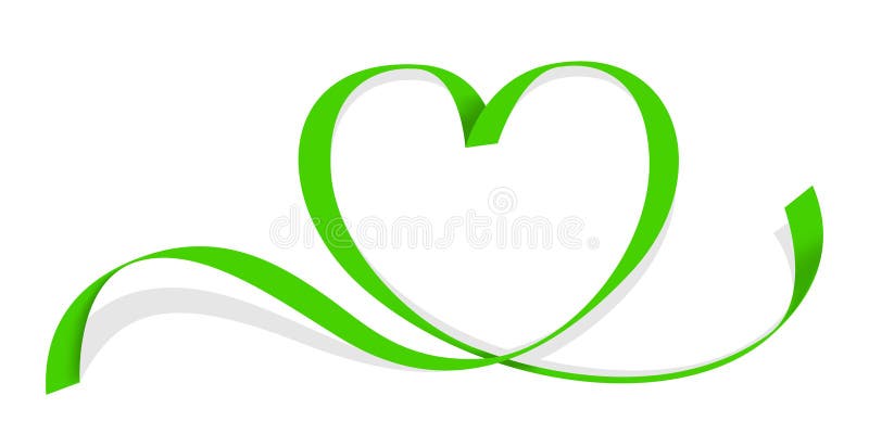 Forma de corazón verde de cinta aislada en línea de cinta blanca línea verde forma de corazón forma de corazón franjas de la cinta stock de ilustración