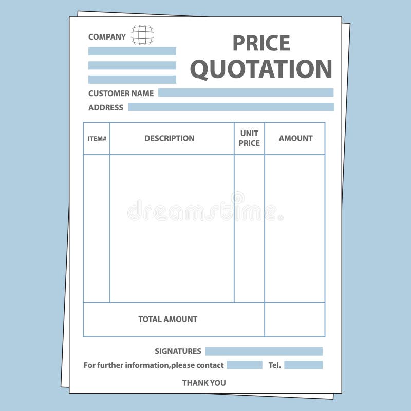 Illustration of blank sale price quotation form. Illustration of blank sale price quotation form