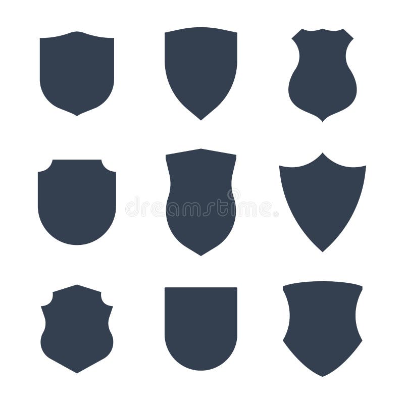 Forma dello scudo o dell'emblema della polizia con silhouette nere serie illustrazione vettoriale isolata.