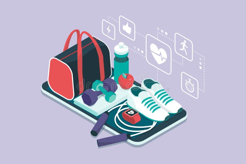 Forma fisica, sport e allenamento app illustrazione vettoriale Forma fisica, sport e allenamento app illustrazione vettoriale