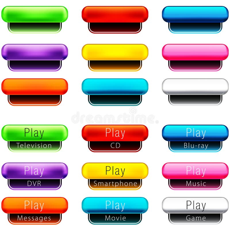 An image of a play pill shaped button set. An image of a play pill shaped button set.