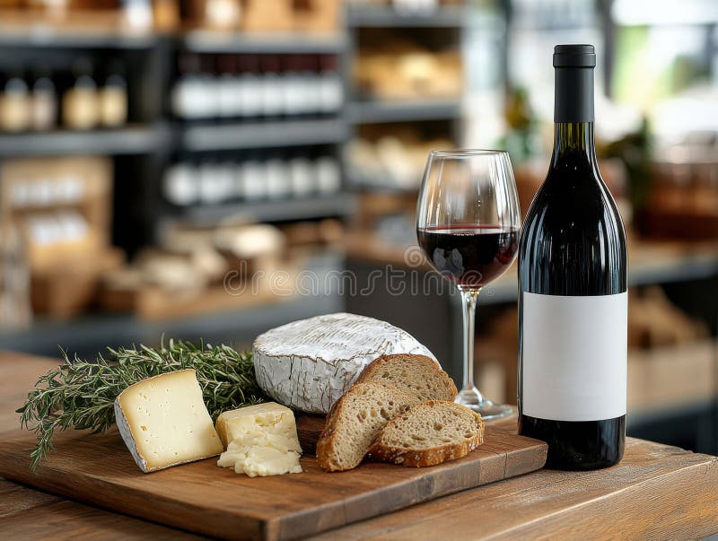 Formaggio di pane e vino su tavola di legno di rustico illustrazione di stock