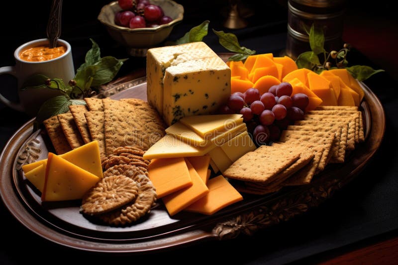 Formaggio di scarto e cracker su un piatto immagine stock libera da diritti