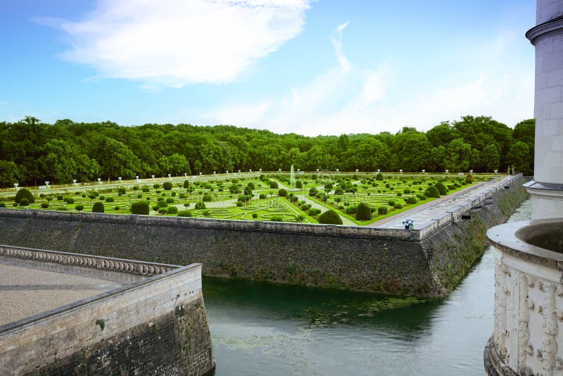 Formal French garden in Chenonceau royalty free stock photo Formal French garden in Chenonceau royalty free stock photo