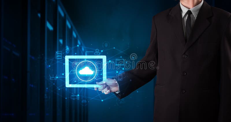 Hand in a dark space with virtual workspace concept stock images