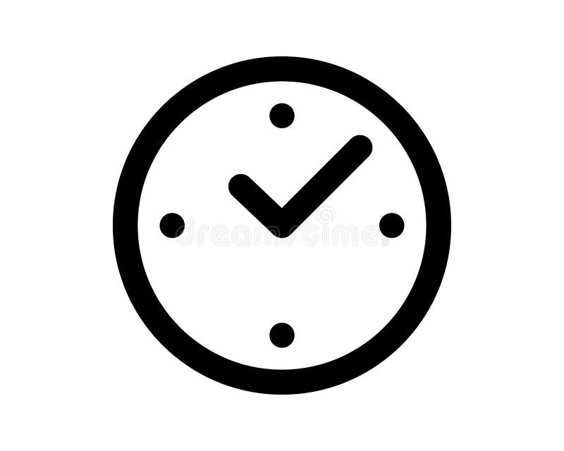 Formalistisk symboldesign för fet minimalistisk klocka. En bock inuti klockansiktet symboliserar slutförande av leverans eller sch vektor illustrationer