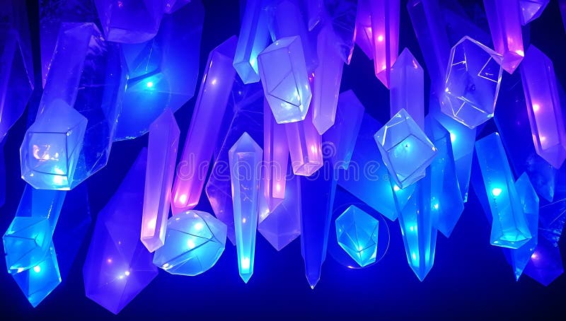 Formații de cristal iluminate agățate în întuneric vector illustration