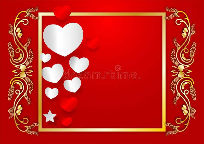 Forme abstraite de coeur de vecteur et cadre d'or avec l'espace de copie sur le fond rouge, concept de jour de valentines illustration libre de droits Forme abstraite de coeur de vecteur et cadre d'or avec l'espace de copie sur le fond rouge, concept de jour de valentines illustration libre de droits