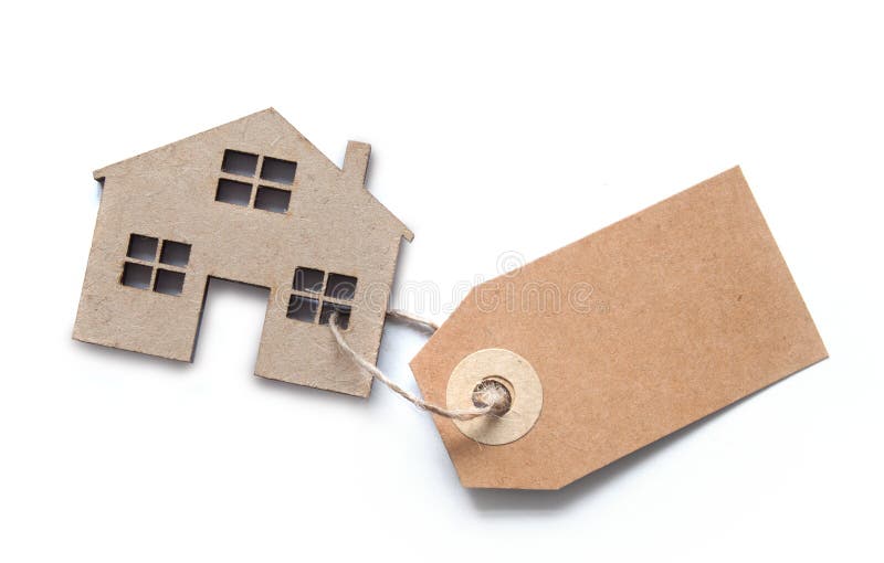Forme de maison d'immobiliers avec le label vide photos stock Forme de maison d'immobiliers avec le label vide photos stock