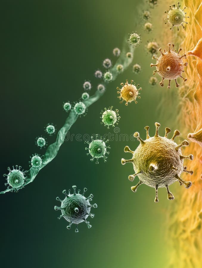 Forme de virus care prezintă progresia de la structuri simple la entități complexe într-o reprezentare dinamică a virusului stock images