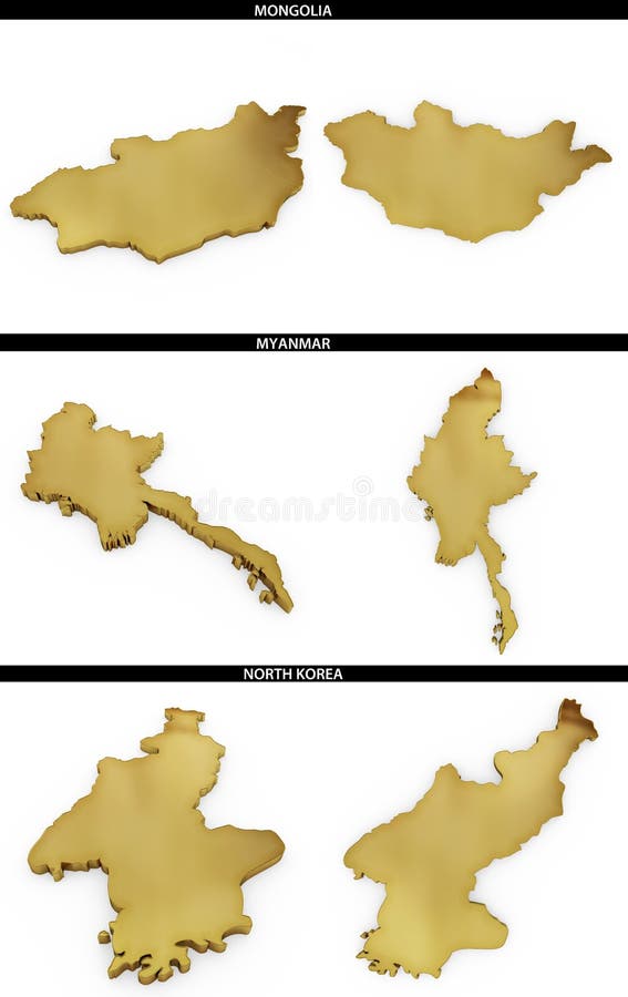 Forme dorate dagli stati asiatici Mongolia, Myanmar, Corea del Nord illustrazione di stock