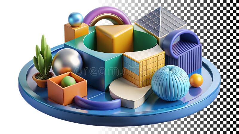 Forme geometrice abstracte stivuite pe platformă png imagine transparentă Generative AI stock illustration