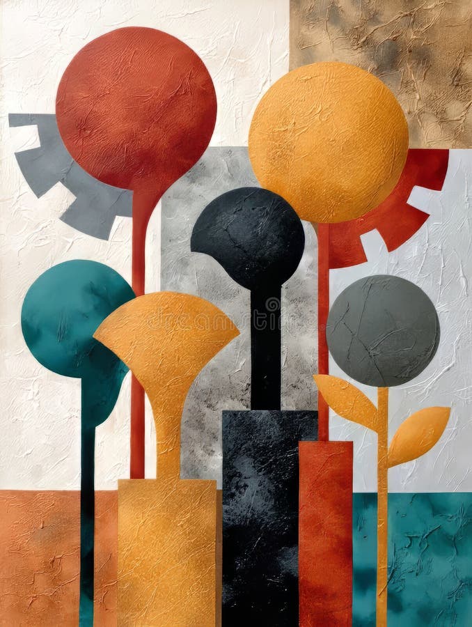 Forme geometrice abstracte și colorate într-o operă de artă modernă, texturată. royalty free stock images