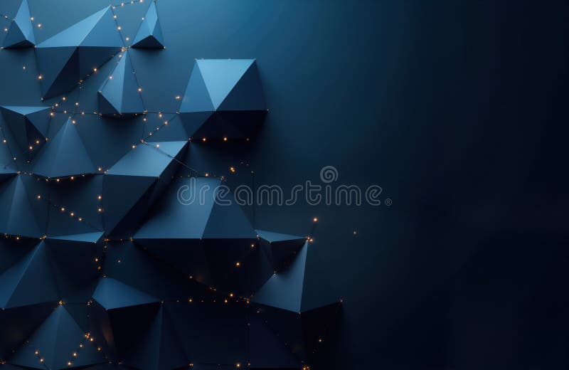 Forme geometriche blu scuro da modello moderno. piccole luci collegano forme. progettazione astratta con sfondo sfumato. carta da royalty illustrazione gratis