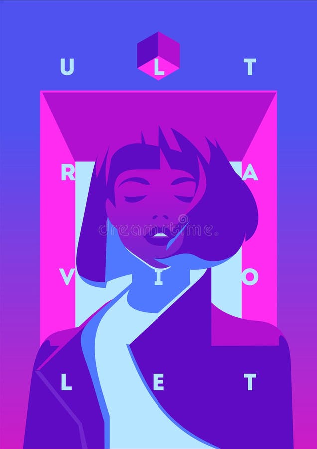 Forme o retrato de uma menina modelo e de uma luz de néon Cores na moda ultravioletas cartaz ou inseto ilustração stock Forme o retrato de uma menina modelo e de uma luz de néon Cores na moda ultravioletas cartaz ou inseto ilustração stock