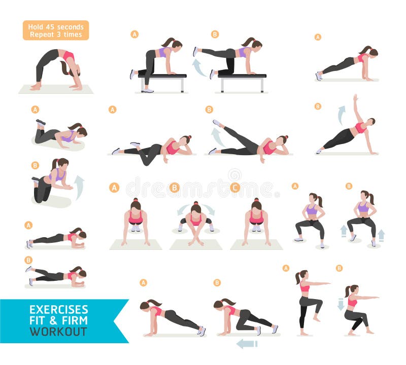 Forme physique de séance d'entraînement de femme, aérobie et exercices illustration de vecteur
