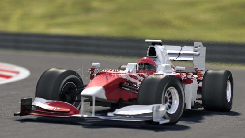 Formula one race car on track with blurred background - own car design - high quality 3d rendering, modelled in maya, rendered with renderman. Formula one race car on track with blurred background - own car design - high quality 3d rendering, modelled in maya, rendered with renderman