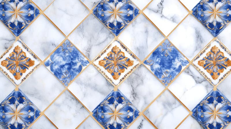 Formele geometrice în culorile albastru și auriu formează un tipar fără sudură care creează un efect vizual dinamic și vibrant royalty free stock image
