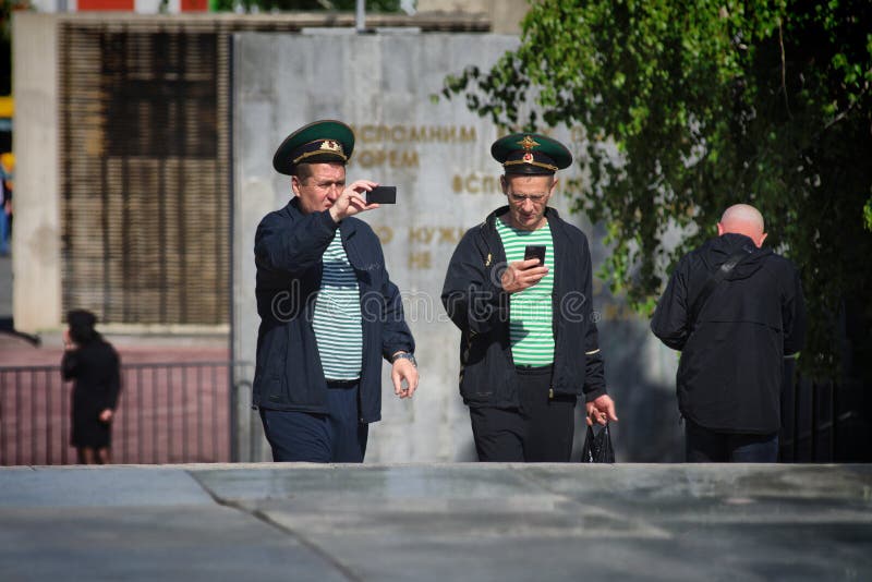 Former soldiers celebrating the Day of border guard stock images