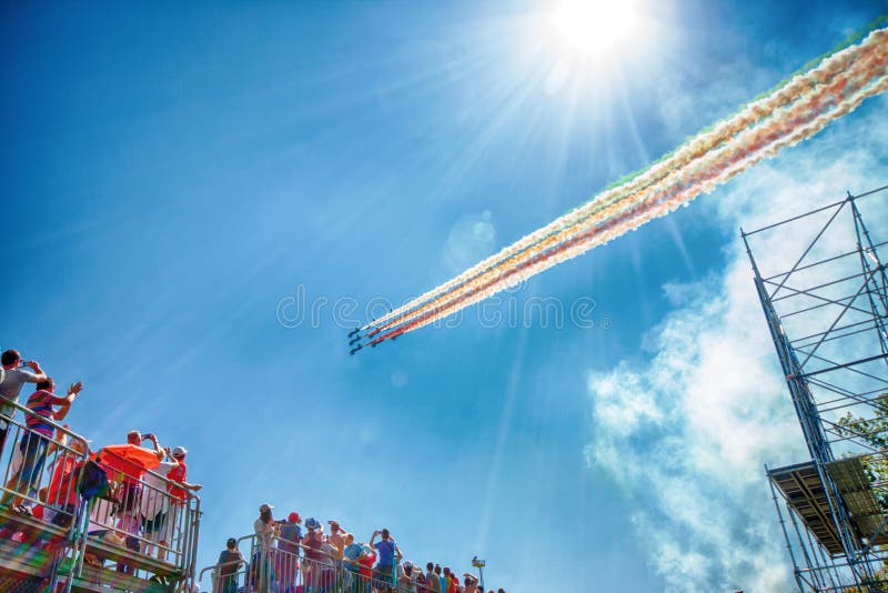 Monza, Italia - September 06: Air show before the start of the race. Autodromo Nazionale Monza: 04.-06.09.2015 - FORMULA 1 GRAN PREMIO D'ITALIA 2015, Monza