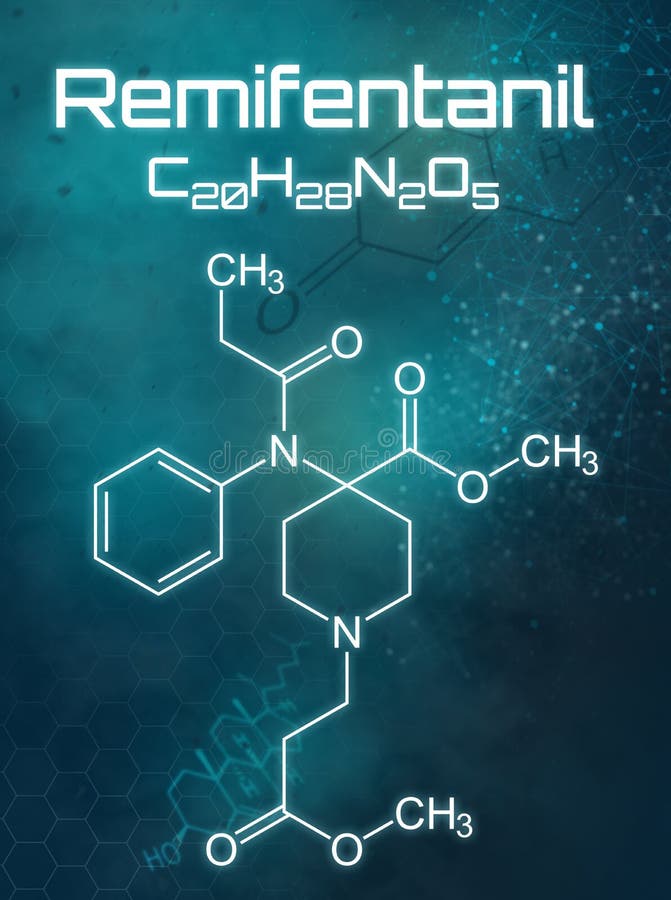 Chemical formula of Remifentanil on a futuristic background. Chemical formula of Remifentanil on a futuristic background