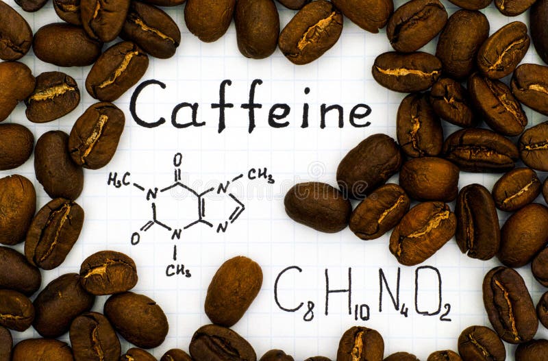 Formula chimica di caffeina con i chicchi di caffè
