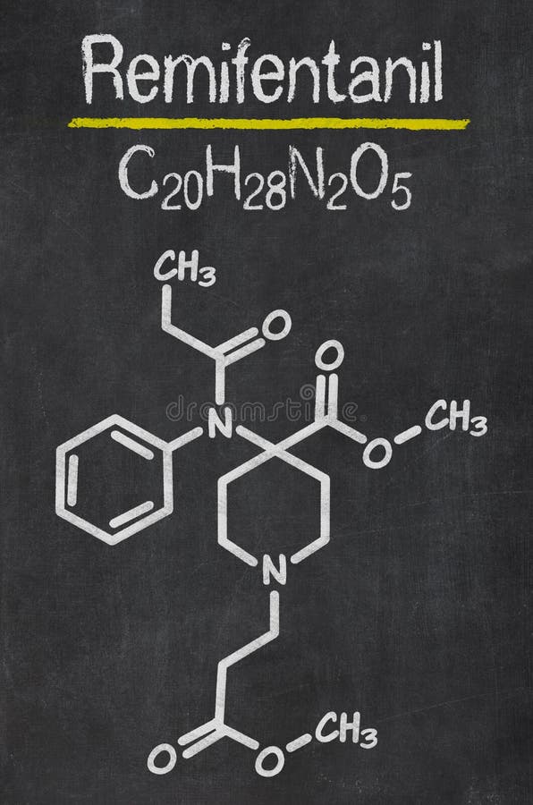 Blackboard with the chemical formula of Remifentanil. Blackboard with the chemical formula of Remifentanil