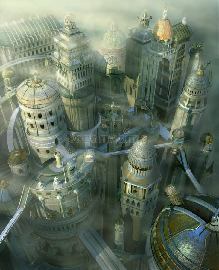 Formulário da cidade da fantasia 3D perto ao futuro