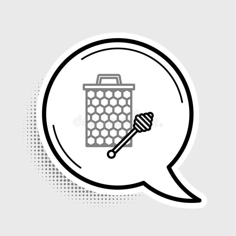 Formă de fagure în linie cu ajutorul unui dispozitiv de tip „dipper” pentru miere izolat pe fond gri. miere. simbol celule miere. vector illustration