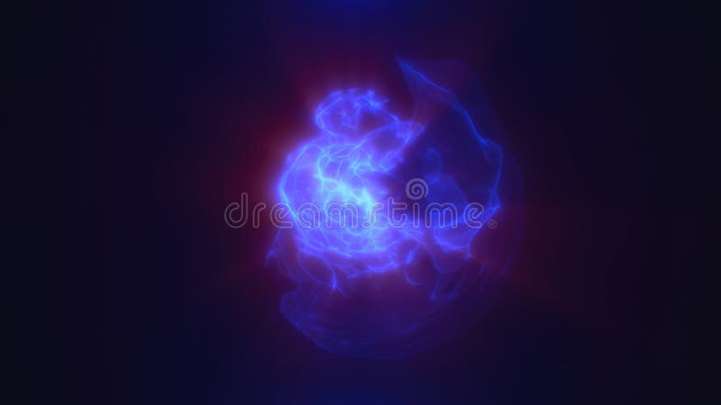 Formă de sferă abstractă strălucitoare violet, asemănătoare undelor energetice pe un fundal întunecat royalty free illustration