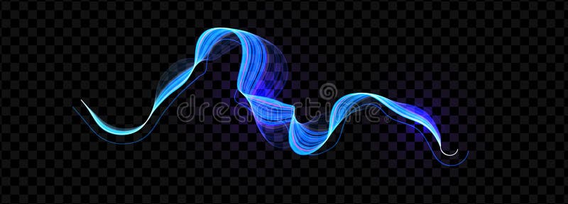 Formă de undă curbată strălucitoare, cu vârfuri de lumină albastru deschis și violet pe fond transparent. High tech cu sunet viu royalty free illustration