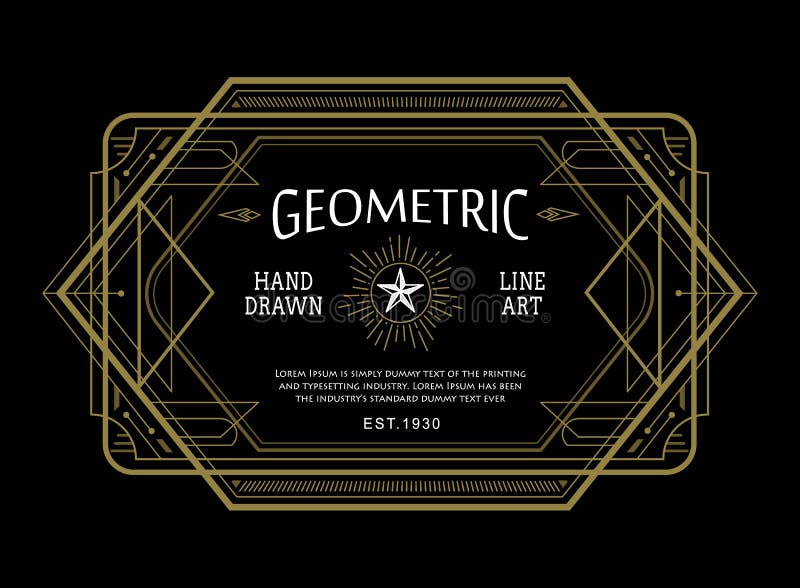 Formă geometrică liniară liniară în formă de linie subțire în formă de design retro deco stock illustration