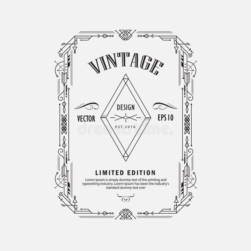 Formă geometrică liniară liniară în formă de linie subțire, ilustrată cu elemente de design retro cu cadru vector illustration