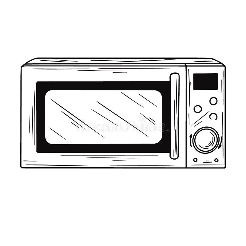 Microwave oven isolated on white background. Vector illustration of a sketch style. Microwave oven isolated on white background. Vector illustration of a sketch style