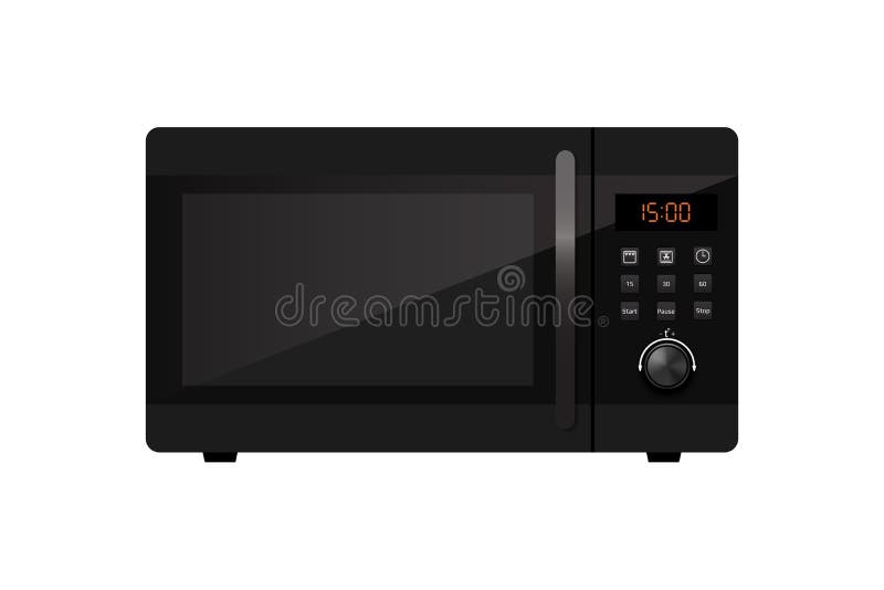 Black microwave oven with timer, front view, isolated on white background. Black microwave oven with timer, front view, isolated on white background