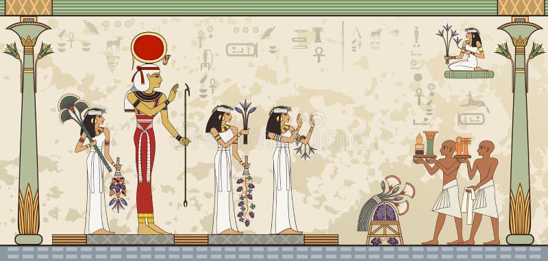 Forntida Egypten baner Egyptisk hieroglyf och symbol