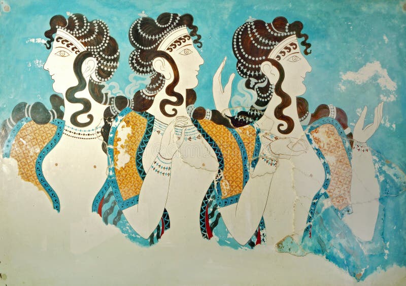 Forntida fresco från Knossos, Crete, Grekland royaltyfri fotografi
