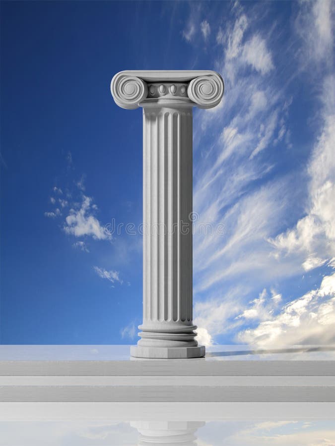 Forntida pelare med blå himmel