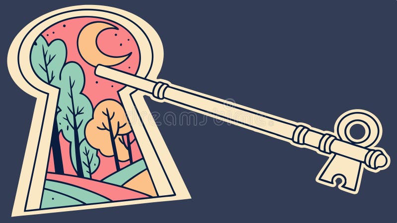 Foro chiave con sicurezza accesso chiave sblocca la progettazione del vettore Generative AI. Illustrazione di un tornio di chiave in un foro di scanalatura che rivela un paesaggio interno. Rappresenta la protezione di accesso che consente di sbloccare il mistero o le posizioni nascoste. Grafica concettuale che combina simboli di ingresso e di scoperta vettoriale Generative AI