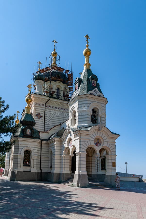 FOROS, CRIMEA-AUGUST 12, 2020: Church of the Resurrection of Christ on the Red Rock, Foros.